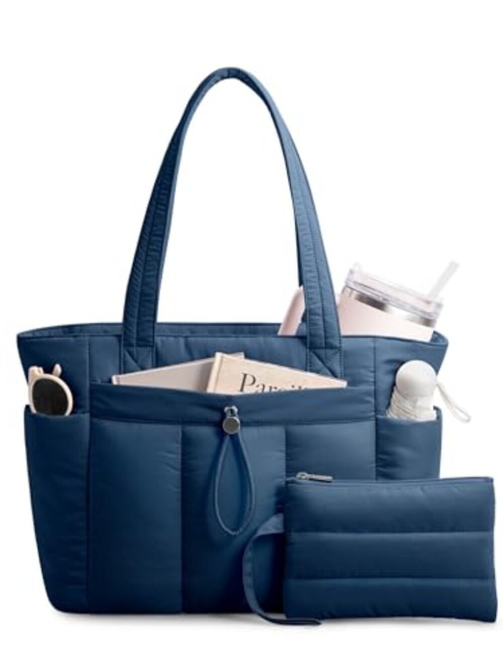 🆕 Puffy Tote Bag for Women with Cup Holder & Laptop Compartment & Cosmetic Bag